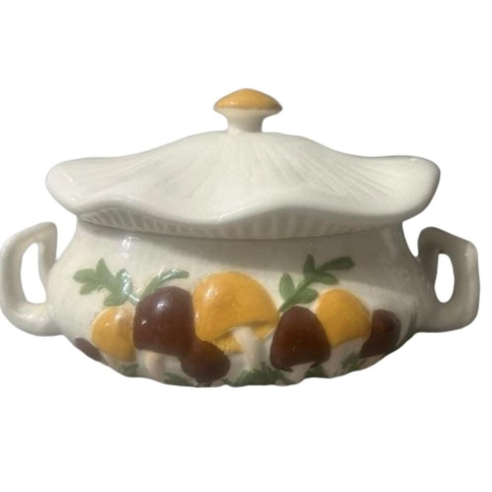 VTG Arnel's 1970s Mushroom Soup Tureen Covered Dish Hippie Grandma Cottage Boho